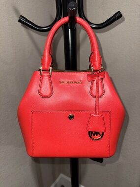 Michael Kors Red Coral Saffiano Leather Crossbody Satchel